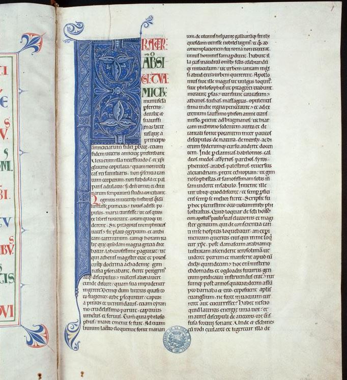 Troyes, BM, MS. 27, fol. 1r. Image © 2013 Institut de recherche et d’histoire des textes, CC BY-NC.