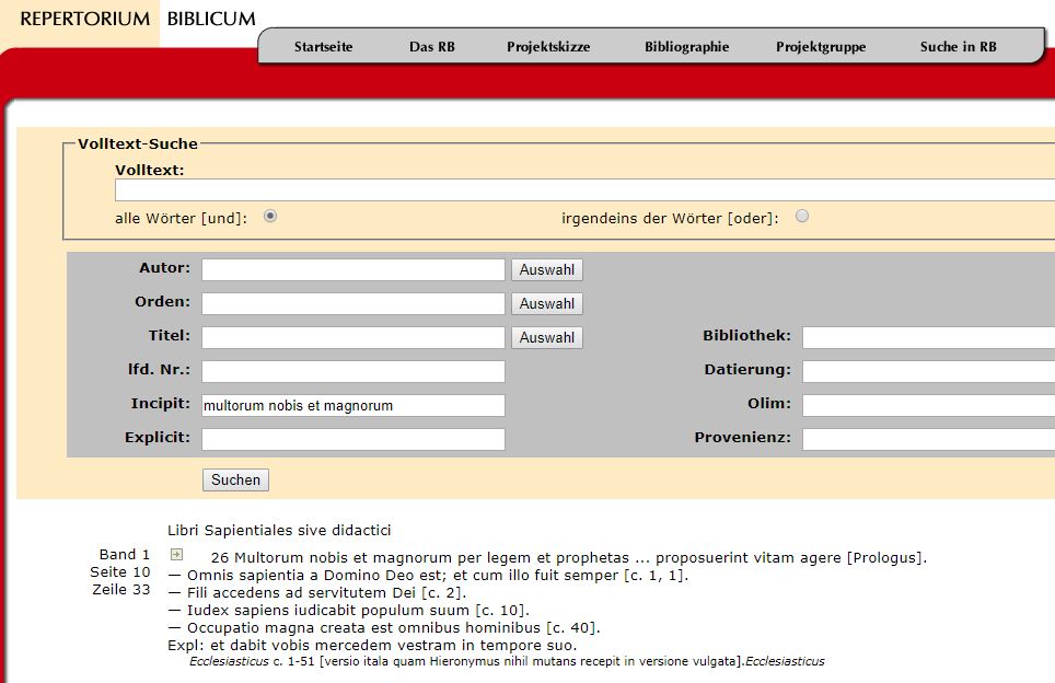 A screenshot of the Repertorium Biblicum, showing entry 26